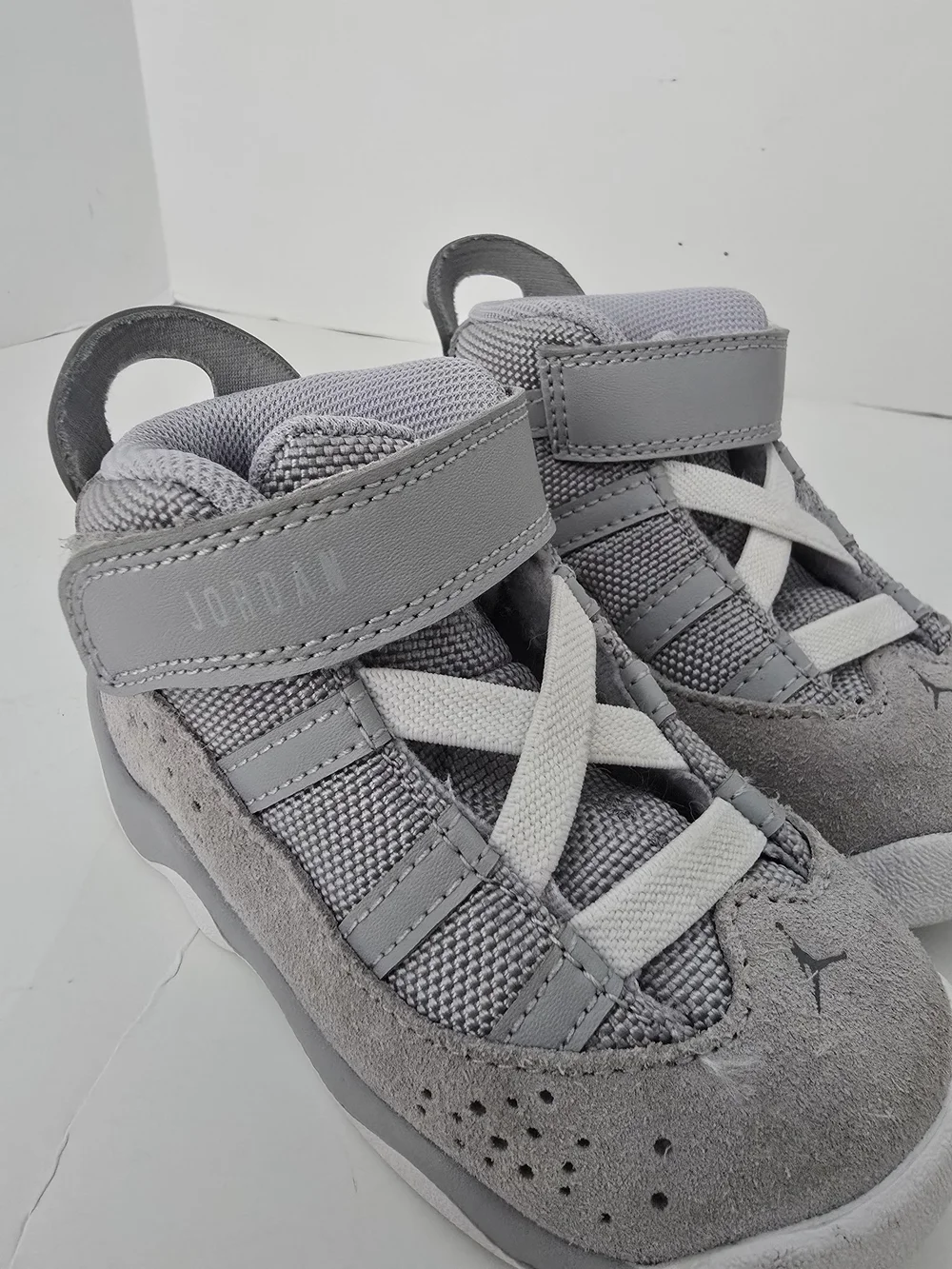 Jordan 6 Ring Toddler Kids Light Grey Suede & Mesh Hook-and-Loop Sneakers Size 6